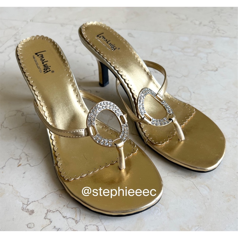 LenaLuisa Gold Slip On Heels with Silver Embellishment Crystal
